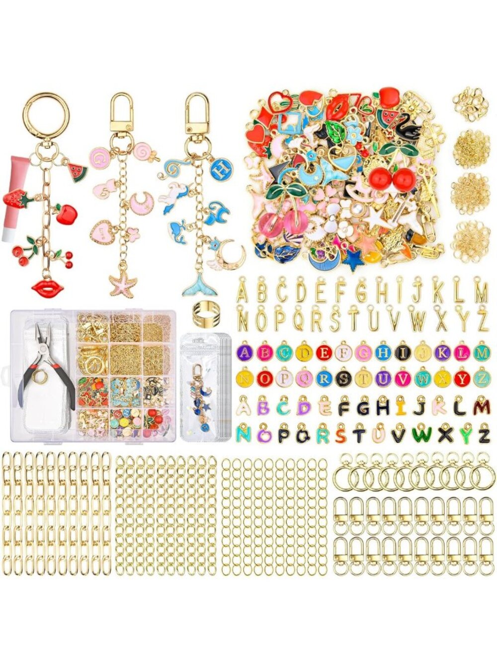 DIY Keychain Making Kit - 656 Pcs Gold Jewelry Supplies for Crafts & Projects